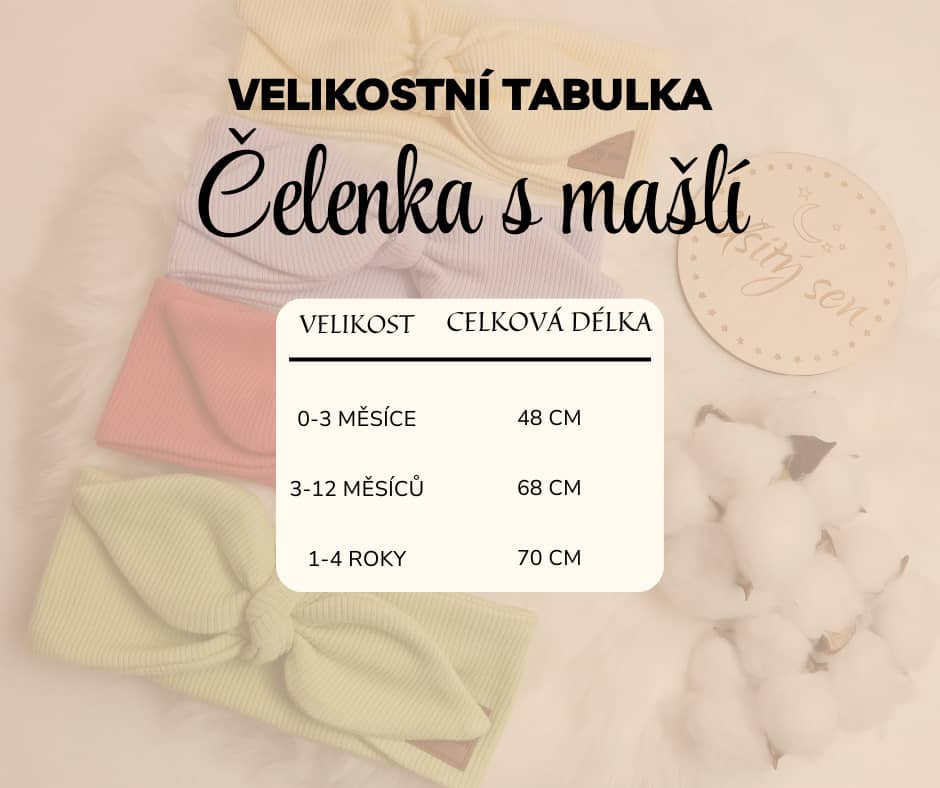 freecompress-Velikostní tabulka čelenka s mašlí